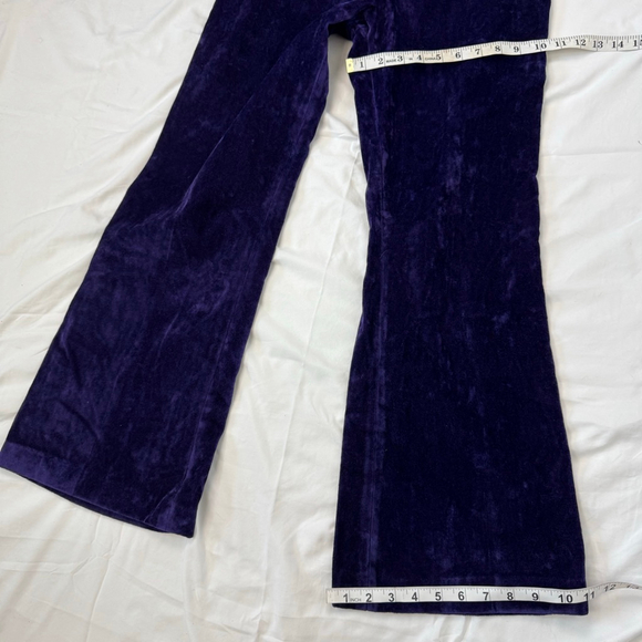 Vintage 70s Glam Velvet Purple Pants Women's L Flare Button Front Rockerchic - Picture 5 of 13
